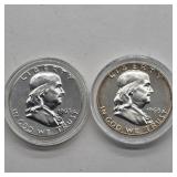 2- 1963 FRANKLIN SILVER HALF DOLLARS