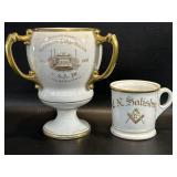 2 Antique Masonic Cups : Shaving Cups & Damaged 3