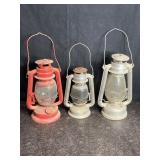 3 OIL/KEROSENE LANTERNS IN MILK CRATE