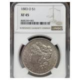 1883 O Morgan Silver Dollar NGC XF 45Clashed ?