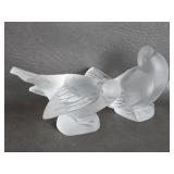 Pair Lalique Frosted Crystal Sparrow Figurines