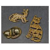 Gold Tone Cat Brooches