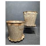 Two Weathered Patina Metal Planters