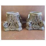 2 Cement Corinthian Style Candle Holders