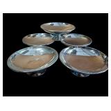 5 NOS Three Hands Footed Metal Bowls