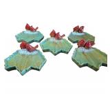 5 Cardinal Pair On Leaf Ceramic Trays