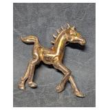 Vintage Horse Brooch Pin Gold Tone Blue