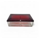 Vtg Ribbed Glass Playing Card Holder, Ruby Red