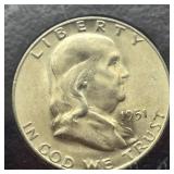 1951 S FRANKLIN SILVER HALF DOLLAR
