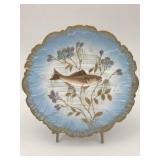 LIMOGES FRANCE HAND PAINTED FISH PLATE W/ GOLD