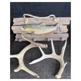 FISH COAT RACK W/ DEER ANTLERS