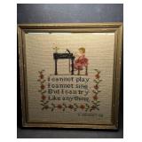 Vintage Framed Needlework Art Under Glass