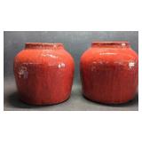Pair of Red Glazed Terracotta Planters / Vases