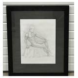 Original Pencil Drawing Seated Male Nude. /