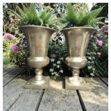 2 Silver Outdoor Mountable Urn Planter Vases