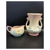 2 Pc Hull Pottery Water Lily Creamer & Vase ,