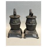 Vintage Cast Iron Pot Belly Stove Salt & Pepper
