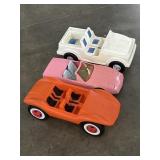 3 Vintage Played With Barbie Size Cars, Pink