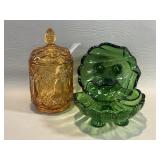 Vintage Imperial Amberglo Jam Jar & Green Shell