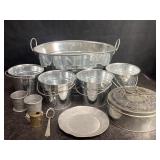GALVANIZED TIN BUCKET W/ 4 SMALLER BUCKETS,