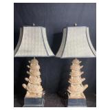 PAIR VINTAGE STACKING TURTLES TABLE LAMPS