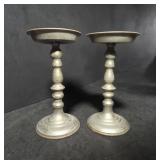 Grey Distressed Pillar Candle Holders, Farmhouse