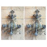 Monumental Vintage Wrought Iron Wall Candelabras