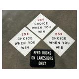 Vintage Signs Metal Ducks & 3 Plastic Etched 25