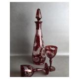 Czech Ruby Red Glass Cut to Clear Decanter &