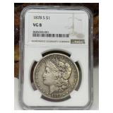 1878 S Morgan Silver Dollar NGC VC 8