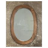 Older Wall Mirror w/ Oval Wood Frame / TM