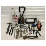 TOOLS ENTRENCHING SHOVEL, VISE GRIPS, HAMMER,