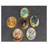 Vintage Brooches, Intaglio Asian Brooch, Courting