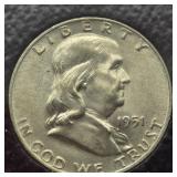 1951 D  FRANKLIN SILVER HALF DOLLAR