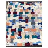 VINTAGE HAND-KNOTTED APPLE-CORE QUILT, EDGES NEED