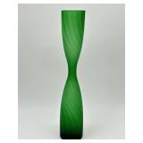 Mid Century Tall Green Satin Glass Bud Vase