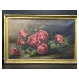 Original Oil on Canvas Red Roses C. Brull , TM