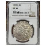 1880 O Morgan Silver Dollar NGC AU 53