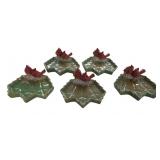 5 Cardinal Pair on Leaf Dishes