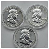 3- 1962 FRANKLIN SILVER HALF DOLLARS