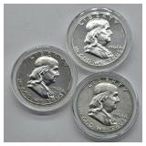 3- 1962 FRANKLIN SILVER HALF DOLLARS