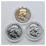 3- 1962 FRANKLIN SILVER HALF DOLLARS