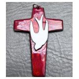 Enamel on Metal/ Copper? Pendant Dove on Cross