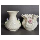 Vtg Irish Belleek Roses Neptune Vase Cache Pot