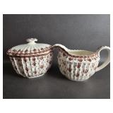 Fleur de Lys Brown Spode Creamer & Sugar Bowl w/