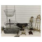 BOX LOT METAL DECOR, HANGING BASKET, BRASS