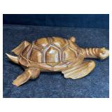 WOOD CARVED TURTLE BOX CONTAINING BRASS CHINESE