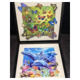 3-D PRINTS BUTTERFLIES & DOLPHINS W/ WHALE FRAMED