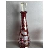 Czech Ruby Cut to Clear Glass Decanter w/ Stag
