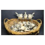 Basket of 23 Resin Chickadee Songbird Birds ,